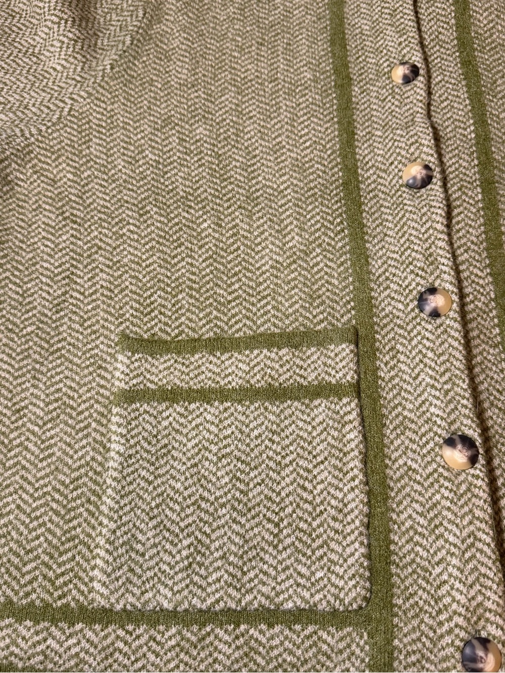 J Jill Cardigan Sweater 2X Green Herringbone Wool Blend Button Front - Picture 8 of 12